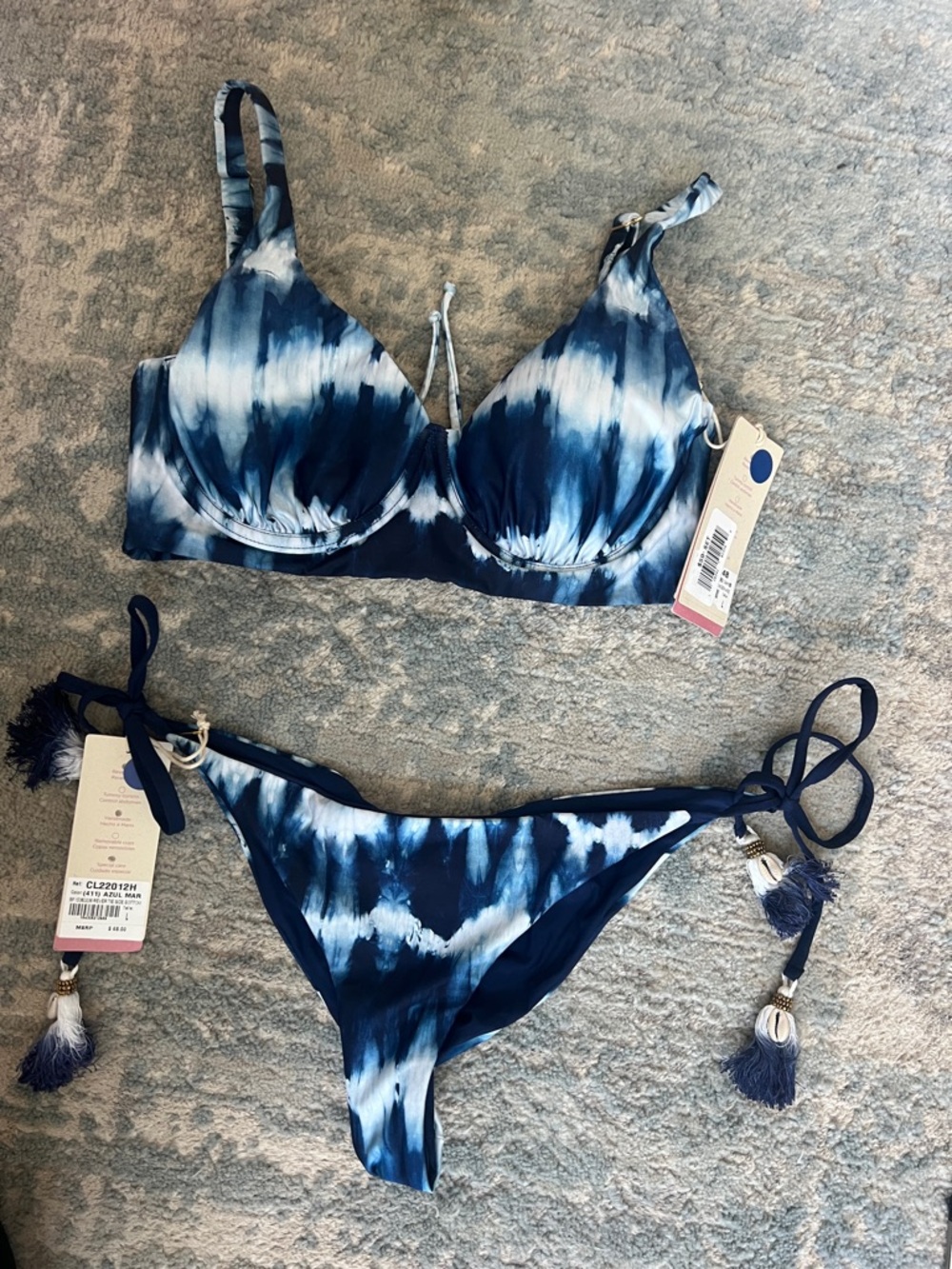 NWT | Cosita Linda Tie-Dye Underwire Bikini Set with Side-Tie Bottoms, Size L